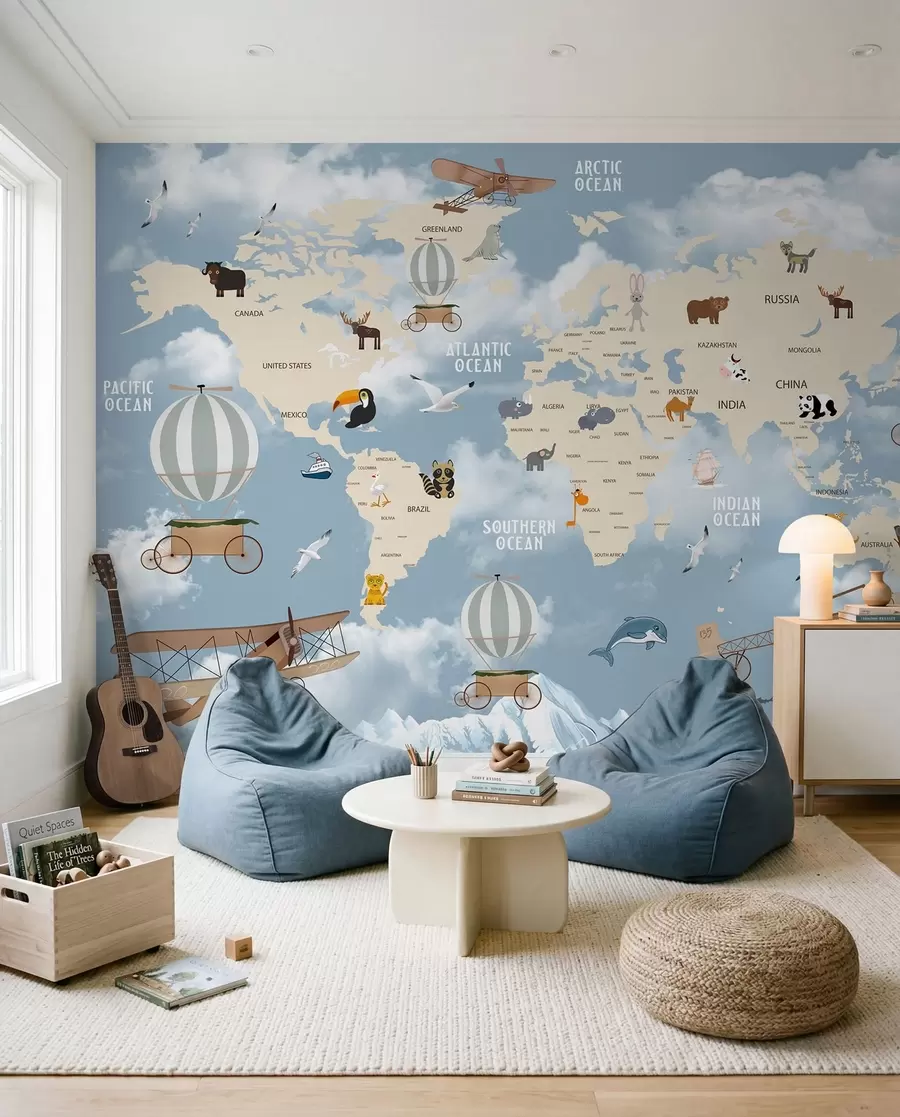 murales de pared mapamundi con animales u48123
